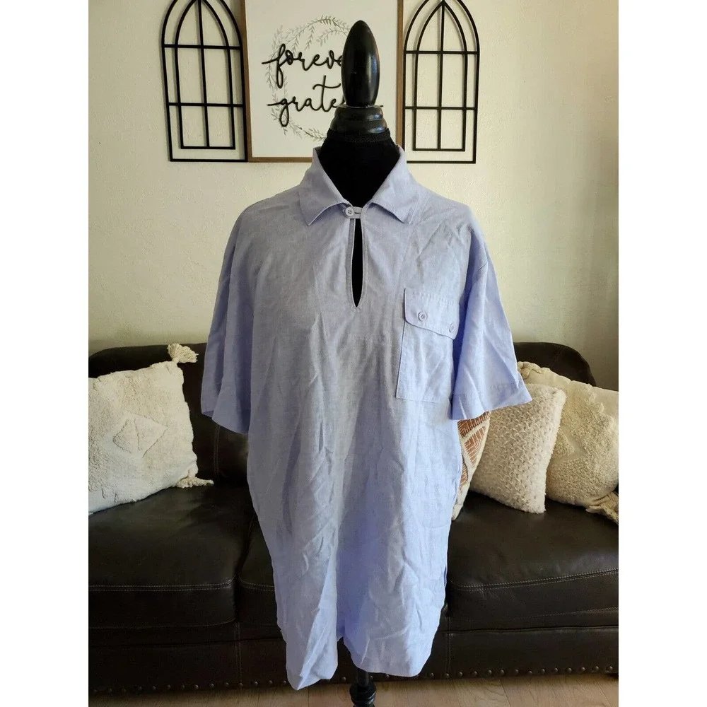 Tilley Women's Blue Linen Blend Short Sleeve Tunic Top Size M Outdoor Hiking EUC